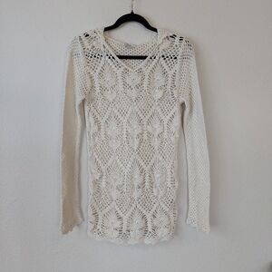 Vintage Dressbarn Crochet‎ Fishnet Hooded Longsleeve Top Size Large